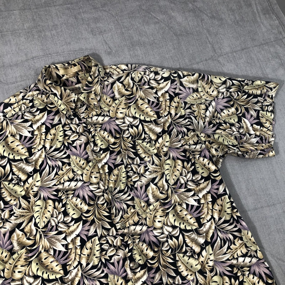 Campia Moda Shirt Mens Large Tan Leaf Hawaiian Tropical Short Sleeve Button Down